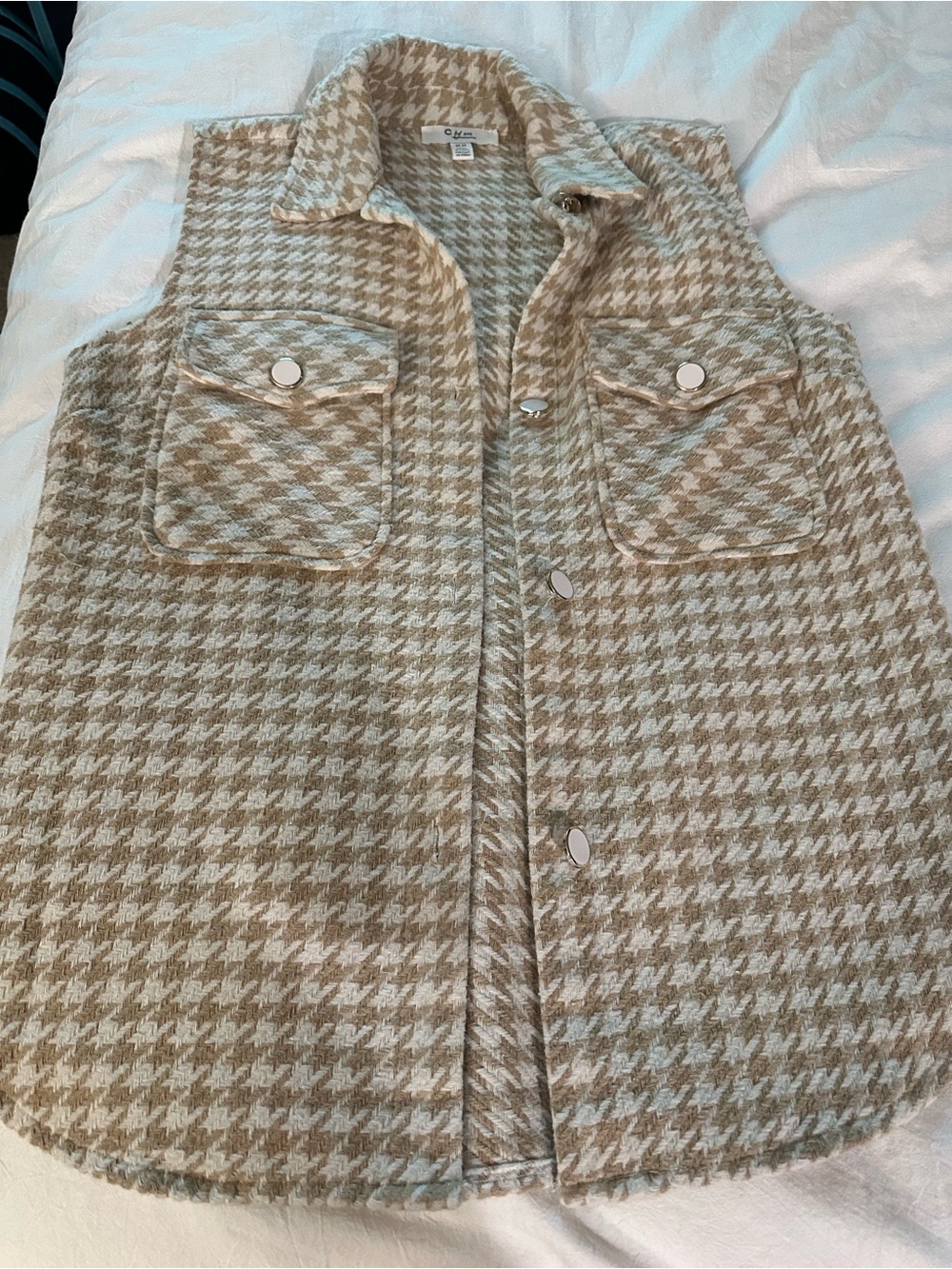 Beige Houndstooth Vest